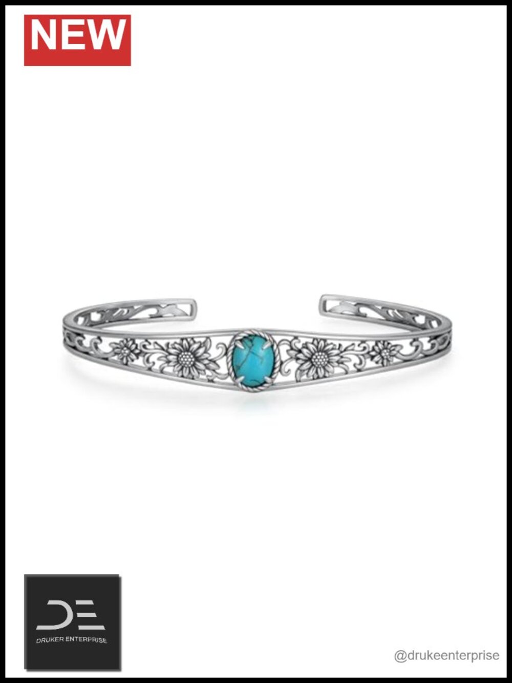 Turquoise Cuff Bracelet 925 Sterling Silver Genuine Natural Stone Adjustable